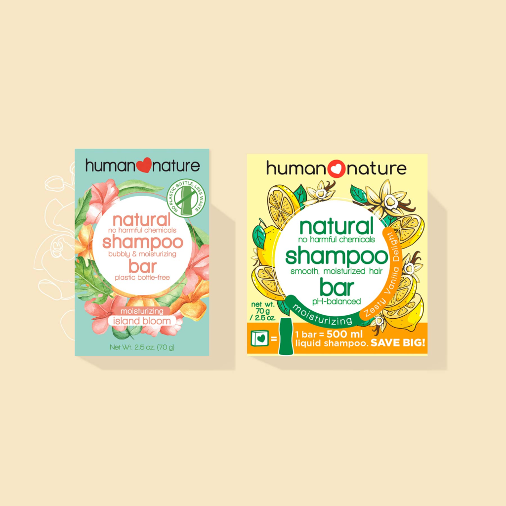 Human Nature Moisturizing Shampoo Bar cleans effectively without drying out hair. Bar format minimizes plastic use.