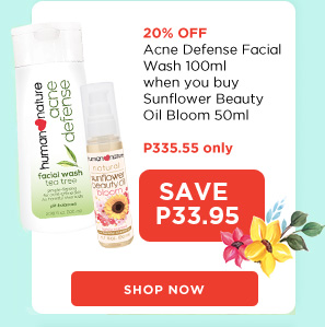20% OFF Acne Defense Facial Wash 100ml when you buy Sunflower Beauty Oil Bloom 50ml