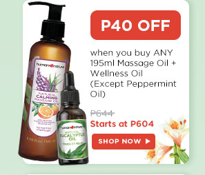 Get P40 Off when you buy ANY 195ml Massage Oil + Wellness Oil