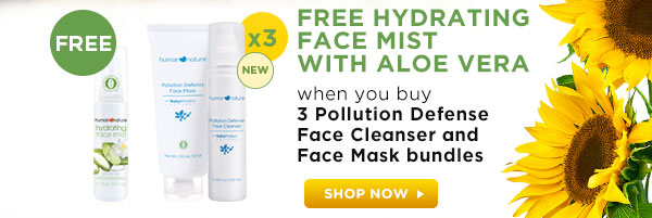 FREE Hydrating Face Mist with Aloe Vera when you buy 3 Pollution Defense Face Cleanser and Face Mask bundles