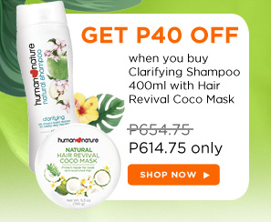GET P40 OFF when you buy Clarifying Shampoo 400ml with Hair Revival Coco Mask
