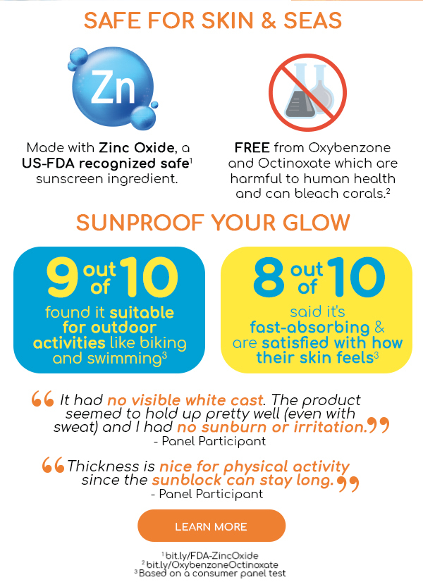 Safe for skin and seas.  Sunproof your glow!