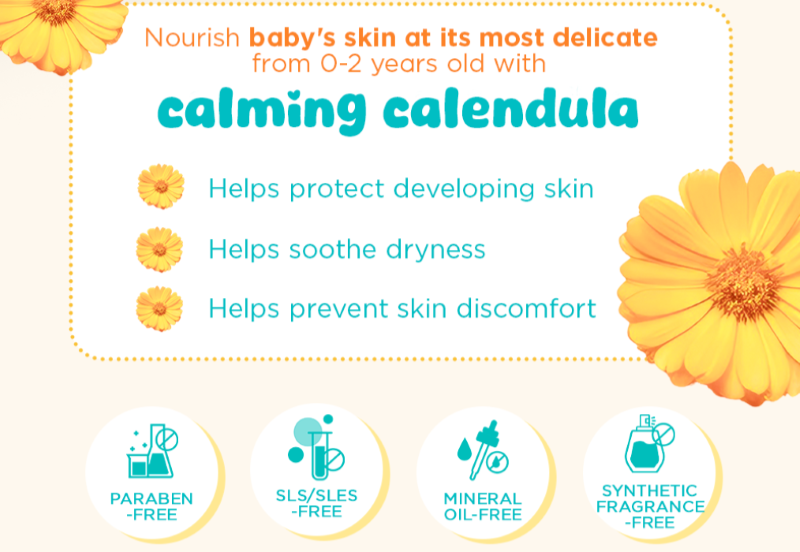 Nourish Baby's Skin at its most delicate with calming calendula