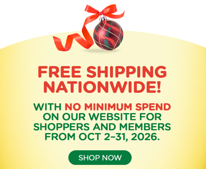 Free Shipping Nationwide with no minimum spend!