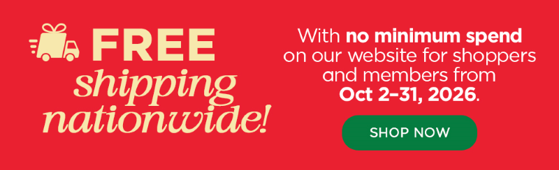 Free shipping nationwide with no minimum spend!