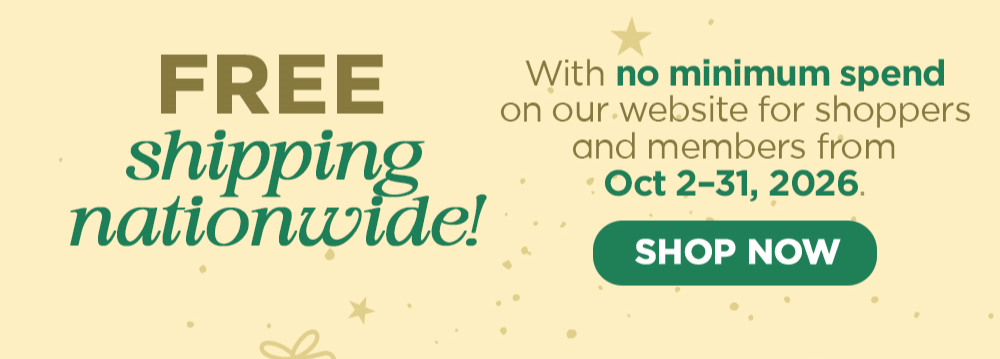 Free shipping with no minimum spend!